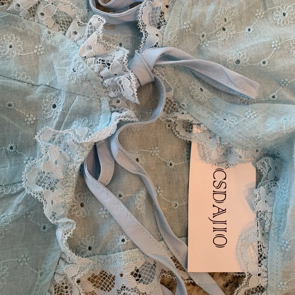 NWT Two Piece Csdajio Light Blue Eyelet Top And Skirt Size Small summer festival